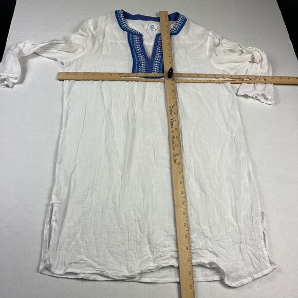 Sigrid Olsen Embroidered Caftan White 3/4 Sleeve Beach Coastal Coverup Tunic L - Picture 5 of 10